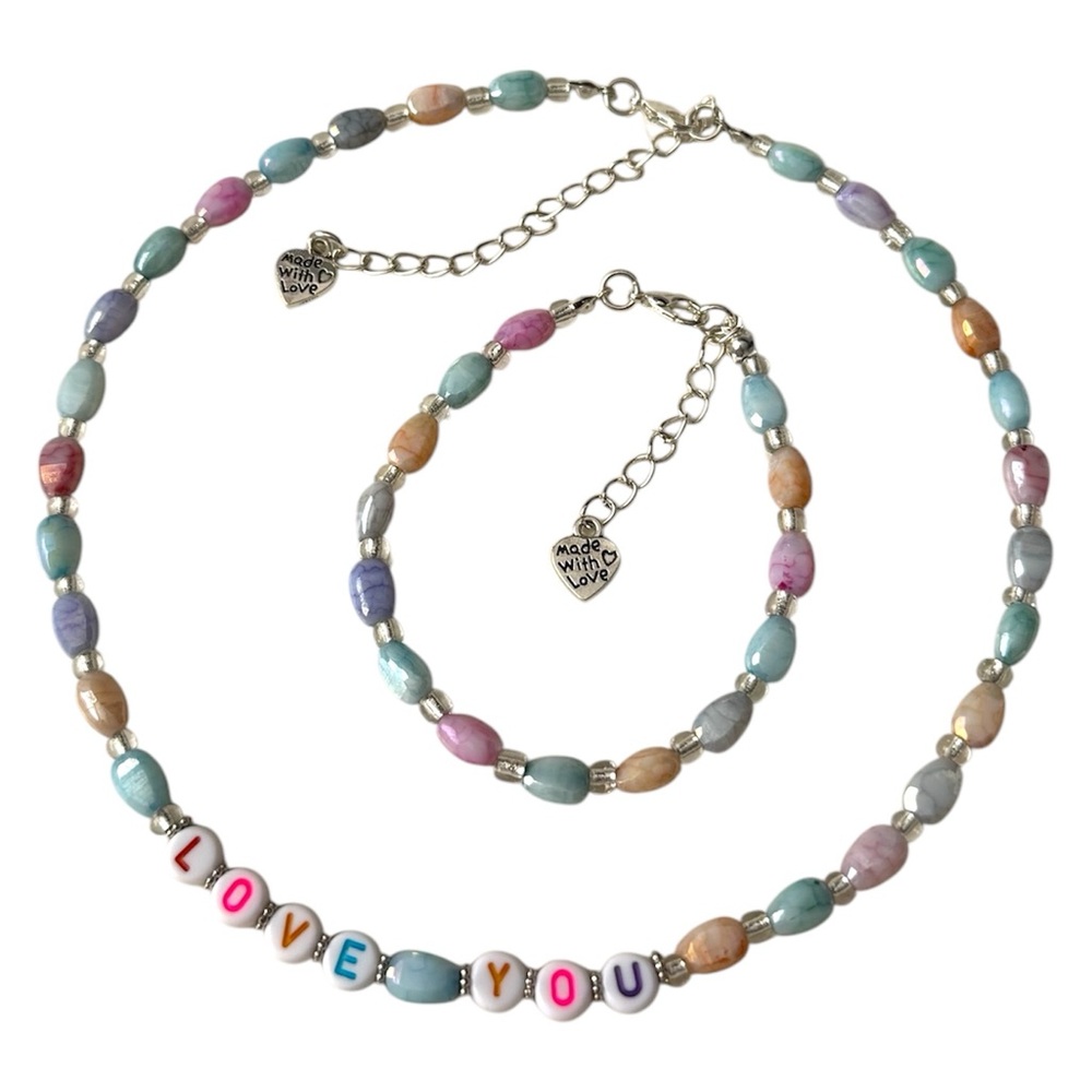 Pink and Blue Beaded Necklace - Picture 7 of 7